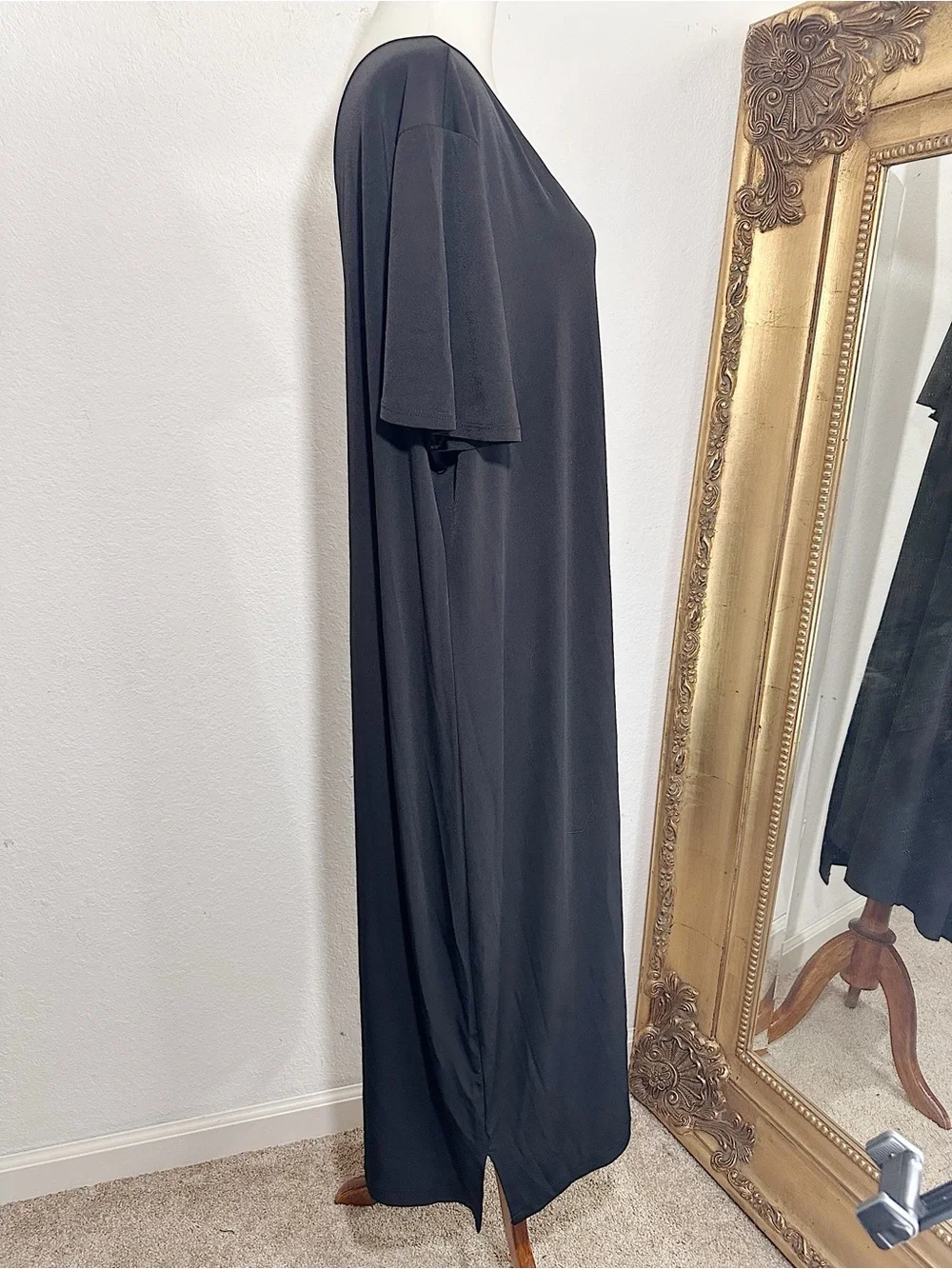 NWT Avenue Black Short Sleeve V-Neck Maxi Shirt Dress Size 22/24 $65